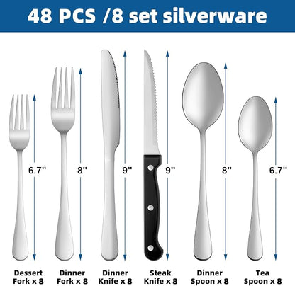 49 Pcs Silverware Set with Organizer, Stainless Steel Flatware Cutlery Set - Image 2