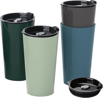 Greentainer 4 Pack Plastic Travel Coffee Mug Set, 20 oz Spill Proof Drinking by Greentainer