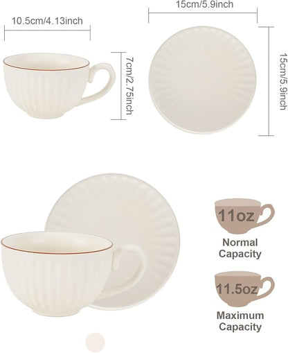 11.5oz Ceramic Cappuccino Cup and Saucer Set, Large Coffee Cup - Image 2