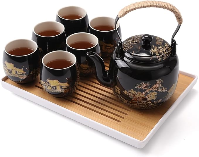 Dujust Japanese Tea Set, 6 Tea Cups, 1 Tea Tray, 1 Stainless Infuser, Beautiful by DUJUST