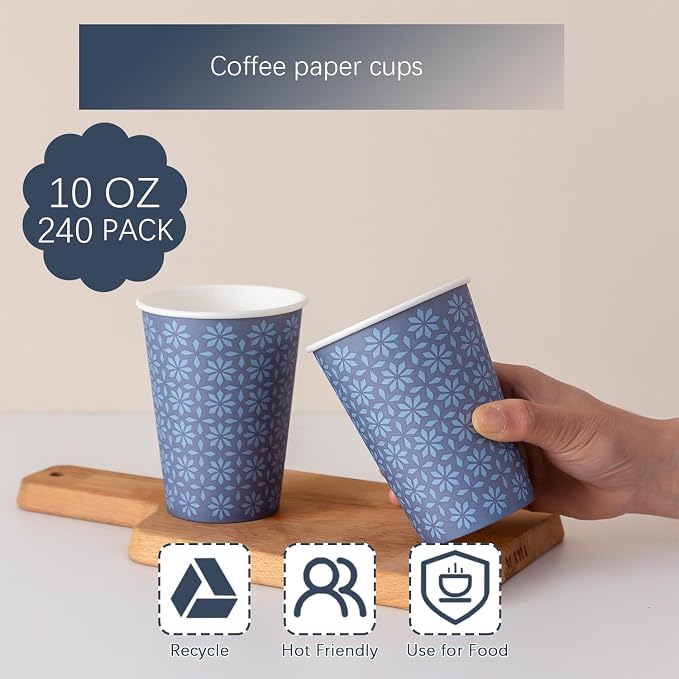 Clawsoff 240 Pack Paper Cups 10 oz Bulk Disposable Coffee Cups Navy Floral | - Image 4