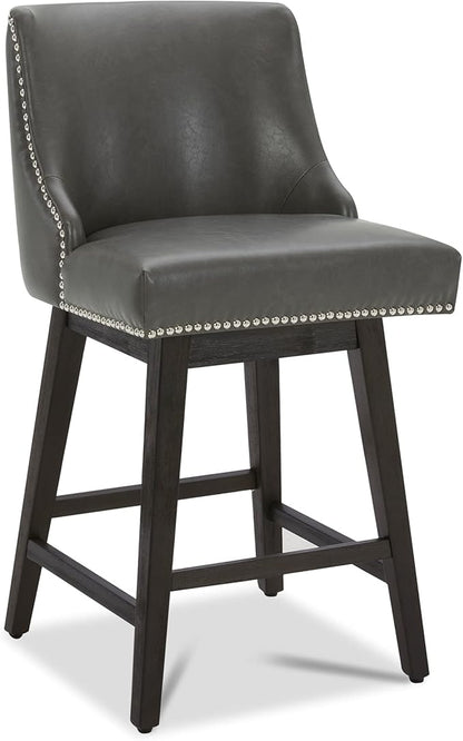 CHITA Counter Height Swivel Bar Stools, FSC Certified Upholstered Counter Stools, Modern Swivel Barstools with Wood Legs for Kitchen Island, 26" Seat Height, Faux Leather in Retro Grey