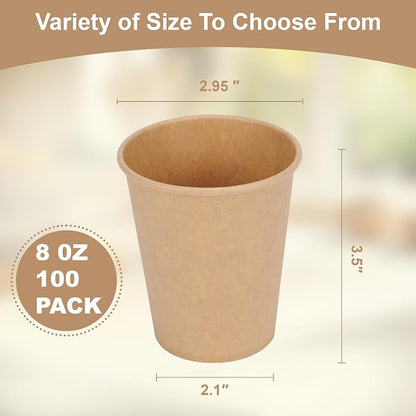 Disposable Cups, 100 Pack 8 Oz Kraft Paper Cups, Paper Coffee Cups, Disposable - Image 2