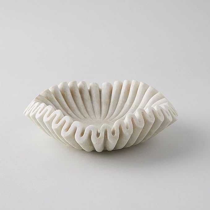 Marble Bowl Fruit Bowl, Stone Bowl Decorative Bowl Decorative Trays Marble Fruit Bowl Marble Ruffle Bowl Marble Floral Bowl Home Decor Gifts (2 pieces of 5 inch)