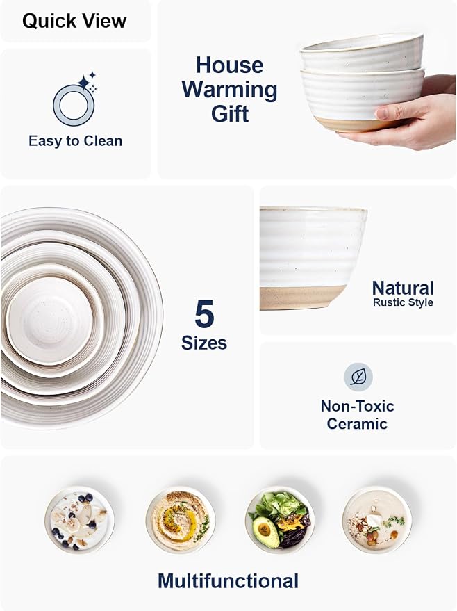 LE TAUCI Cereal Bowls Set of 4, Ceramic Soup Bowl 28 oz, Stoneware Kitchen Bowl - Image 4