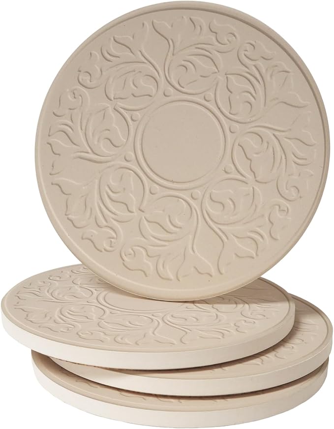 Thirstystone Victorian Lace 4 Pack Embossed Stone Coaster Set Manufactured in by StoneCoastersbyCoasterStone