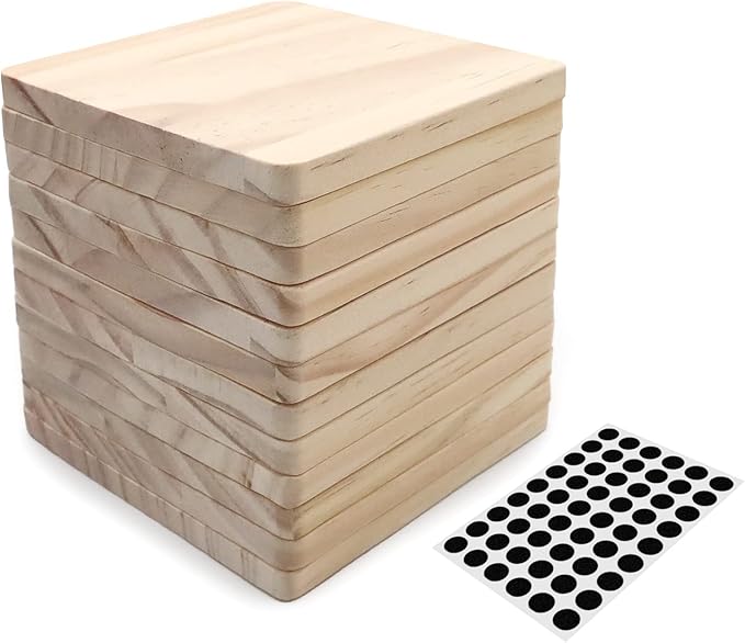 12 Pack 4 Inch Unfinished Square Wood Coasters by SIJDIEE