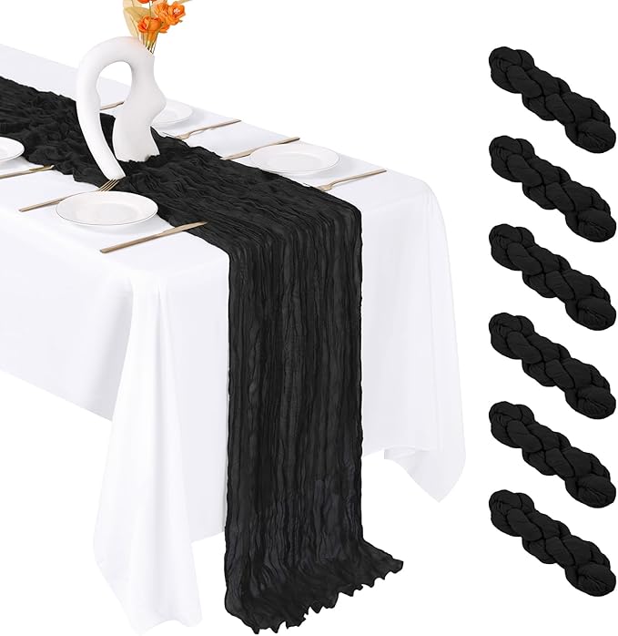 6 Pack Black Cheesecloth Table Runner 20 x 120 Inch Gauze Table Runner Fabric by Unknown