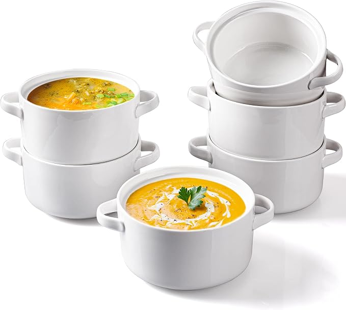 DELLING Soup Bowls with Handles Set of 6, 24 Oz Ceramic French Onion Soup by Delling-HappyFoodieCreator