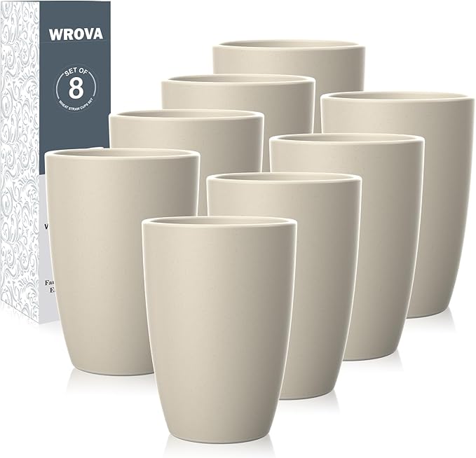 Wrova Wheat Straw Cups 8 PCS Good Alternative to Plastic Reusable Cups 20 oz by WROVA