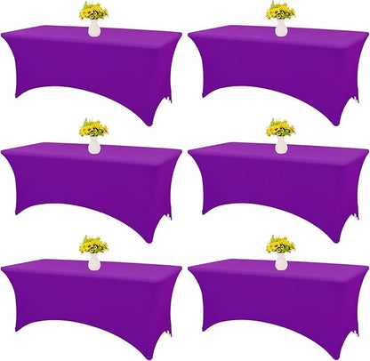 HAISIWLKJ 6 Pack Table Cloth 6ft Purple Tablecloths for Rectangle Folding Table Spandex Fitted Stretch Cover Wrinkle Resistant Washable Protector for Party, Wedding, Banquet, Festival.