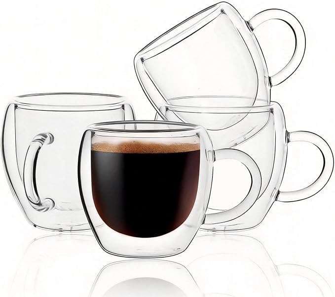 2.5oz Espresso Cups Set of 4, Small Expresso Shot Glass, Double Wall Insulated by Ayemol