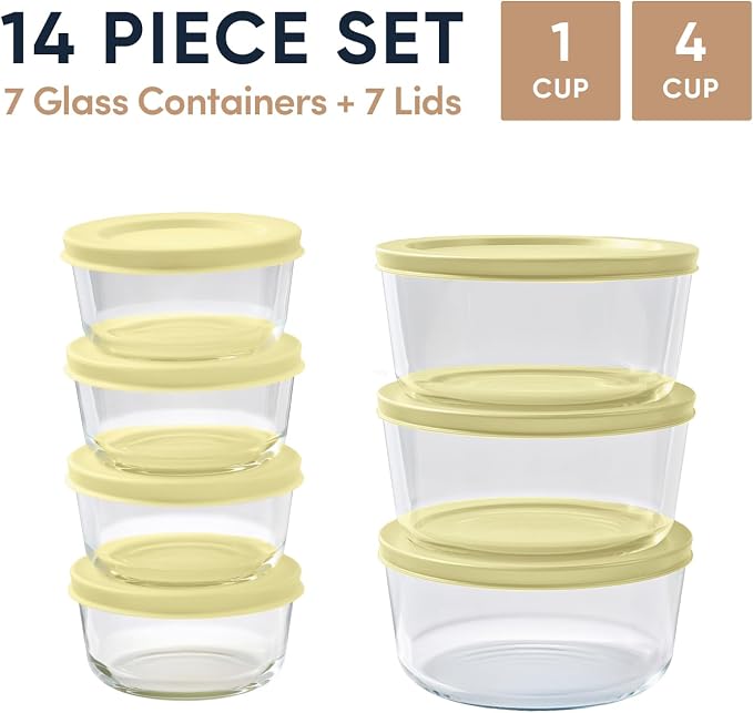 14-Piece Glass Food Storage Containers Set | 1-Cup & 4-Cup, Leakproof | - Image 2