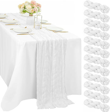 12 Pcs White Cheesecloth Table Runner 10FT Runner by Sunnyline