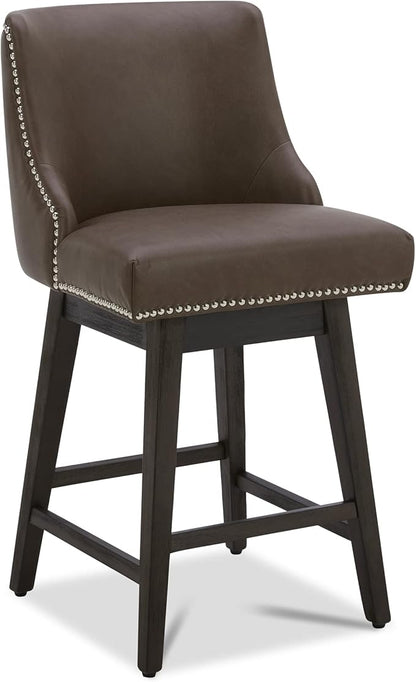 CHITA Counter Height Swivel Bar Stools, FSC Certified Upholstered Counter Stools, Modern Swivel Barstools with Wood Legs for Kitchen Island, 26" Seat Height, Faux Leather in Chocolate