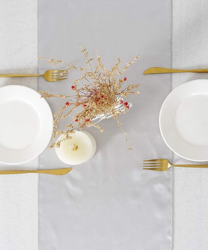 Silver Table Runners 16 Pack 12x108 inch Silk Satin Smooth Fabric | Satin Table - Image 4