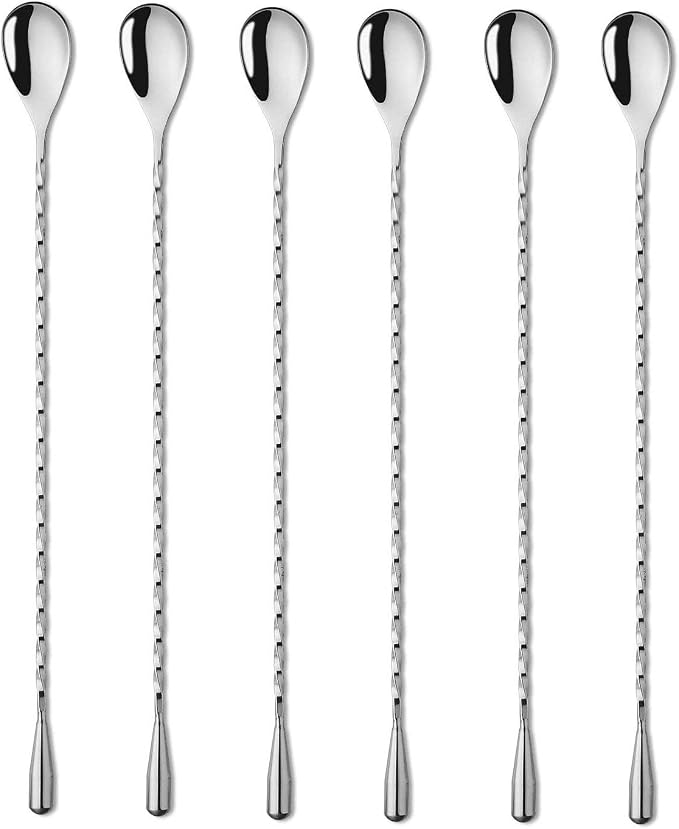 6 Pcs 12 Inch Bar Mixing Spoon Cocktail Spoon Stainless Steel Bar Long Spoon by SZLFSX