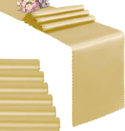 VACVELT Gold Satin Table Runners, 12x72 Inch, 6 Pack, Scalloped Edge | Silky by VACVELT