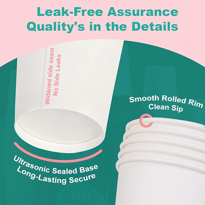 8 oz 400 Pack Disposable Coffee Cups, Bulk White Disposable Paper Cups - Image 4