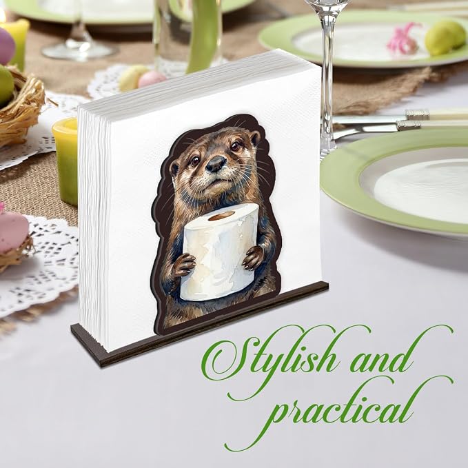 Cute Otter Napkin Holder for Table, Funny Otter Holding Tissue Design Wooden - Image 5