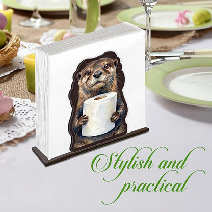 Cute Otter Napkin Holder for Table, Funny Otter Holding Tissue Design Wooden - Image 5
