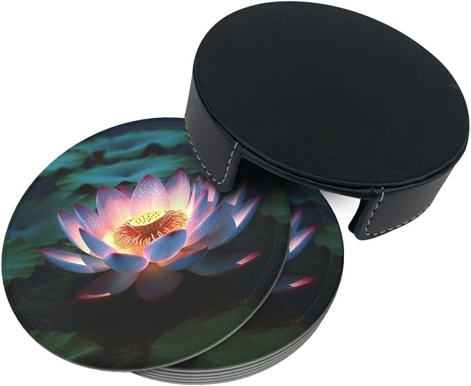 6Pcs PU Leather Coaster for Drinks, Lakeside Flowers Cup Coasters - Image 8