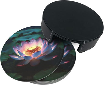 6Pcs PU Leather Coaster for Drinks, Lakeside Flowers Cup Coasters - Image 8