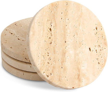 Natural Travertine Coasters Set of 4, 4 inch Round Stone | Stone Coasters - Image 2