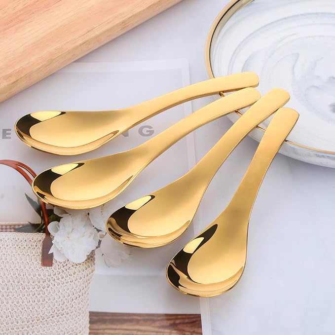Thick Heavy Duty Soup Spoons, Stainless Steel Polished Asian Rice Table Spoon by Unknown