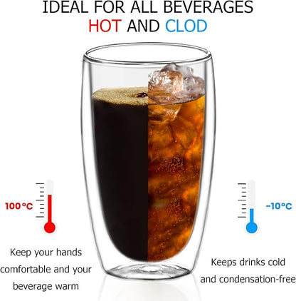 Double Wall Glass Coffee Mugs Set of 2, 15oz/440ml Insulated Glass Mugs - Image 3