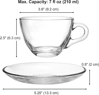 Tosnail 6 Pack 7-Ounce Glass Tea Cups and Saucers Sets Glass Coffee Mugs - Image 2