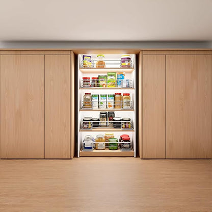 Pull Out Cabinet Organizer (22" W x 21" D), Slide Out Shelves for Kitchen Cabinets, Pull Out Drawers Heavy-Duty Metal Rolling Shelf, Chrome Finish