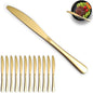 Gold Dinner Knives Set of 12 Pieces, Stainless Steel Titanium Gold Plating by ReaNea