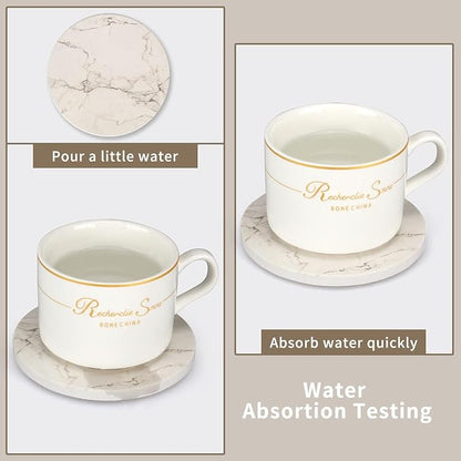 White Marble Coasters Set of 6 Absorbent Ceramic Cute Drink Coaster Holder | - Image 4