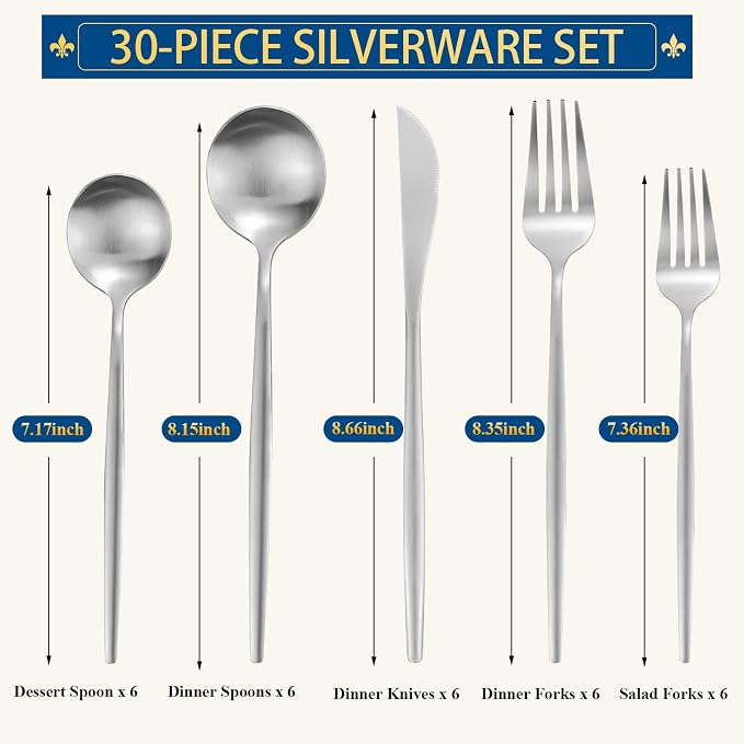 Silverware Set for 6, 30 Piece Flatware Set, Cutlery Tableware set Include - Image 2