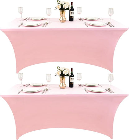 2-Pack 8ft Spandex Table Covers for Rectangle Folding Tables - Washable Elastic Tablecloth - Ultimate Fitted Table Protector for Birthday Parties, Trade Shows, Banquet