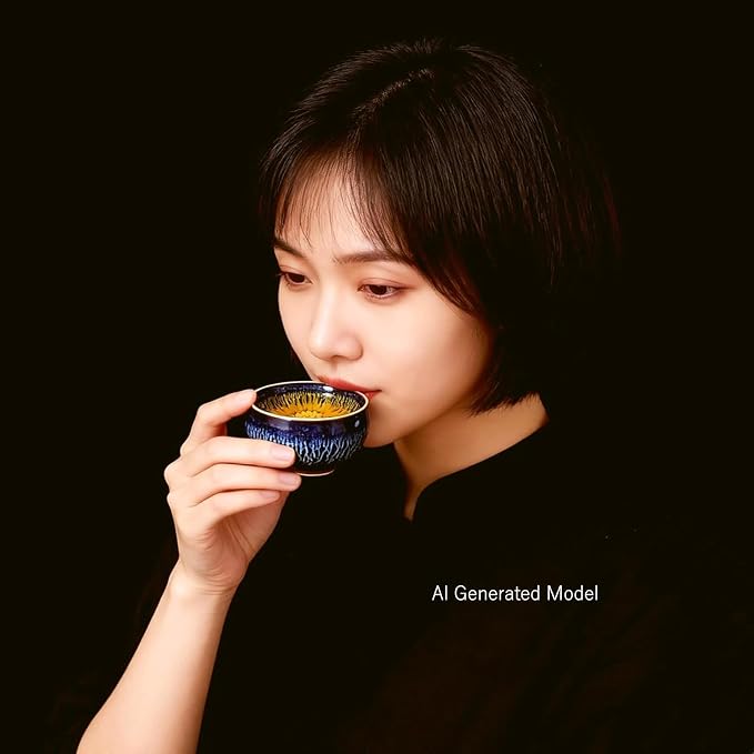 Tenmoku Ceramic Tea Cup with Lotus, 3 oz Chinese Small Teacup | Handmade - Image 6