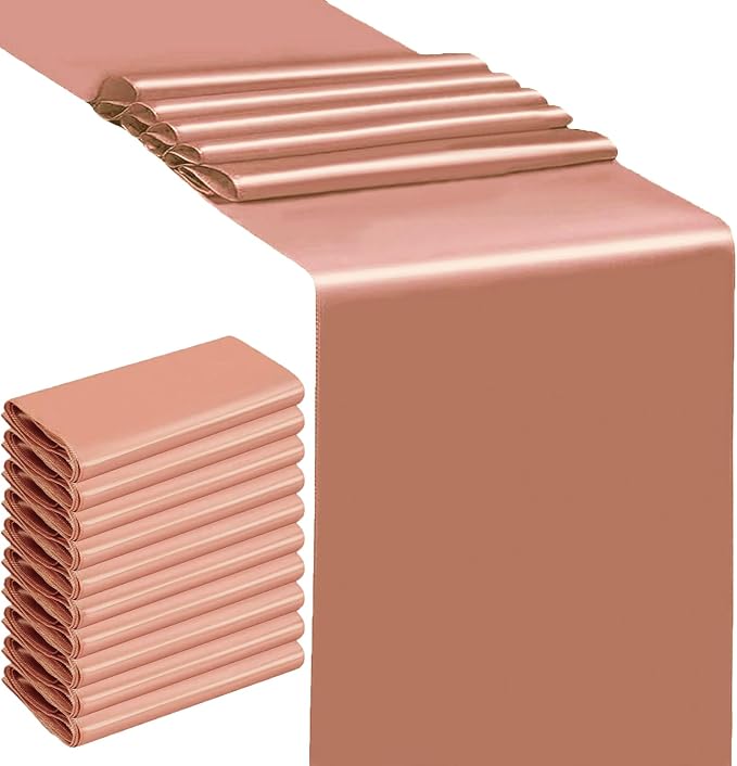 Pack of 10 Satin Rose Gold Table Runners 12 x 108 Inches by SINSSOWL
