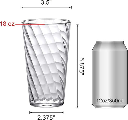 Amazing Abby - Glacier - 18-Ounce Plastic Tumblers (Set of 8), All-Clear Reusable Plastic Cups, Stackable, BPA-Free, Shatter-Proof, Dishwasher-Safe