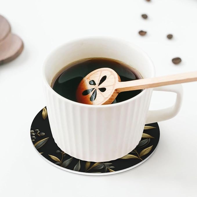 4Pcs Leather Coaster for Drinks Golden Olive Branch Cup Coasters Aesthetic - Image 5