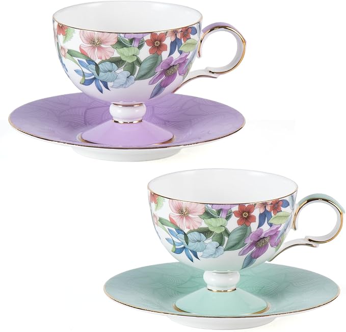 KAMMAK Tea Cups Set of 2, Ceramic Floral Pattern Demitasse Cup | Porcelain by KAMMAK