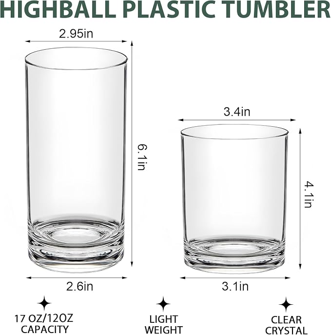 RLWY Acrylic Plastic Drinking Glasses Set of 12 - Image 3