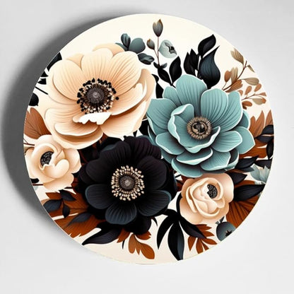 Monochrome Bouquet 10-inch Ceramic Decorative Plate Suitable for Living Room, Kitchen & Office, with Stand & Wall Mount Option DP-294767937