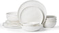 Famiware Porcelain kitchen plates and bowls set, Modern dishes set for 4, Handmade Wave Edge Dinnerware Sets, Microwave and Dishwasher Safe Tableware, Polar White (16pc)