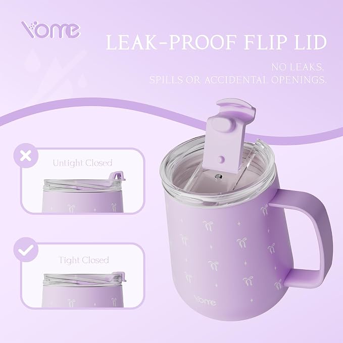 YOME 10oz Bow Light Purple Insulated Coffee Mug - Image 6