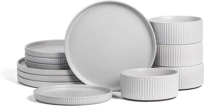 Stone Lain Haven Stoneware 12-Piece Dinnerware Set, Elegant Dish Set, Includes by Unknown