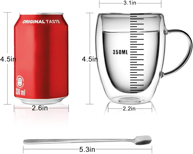 LIBWYS 12oz Double Walled Coffee Cups Glasses Mugs, Borosilicate Glass 2Pcs | - Image 4
