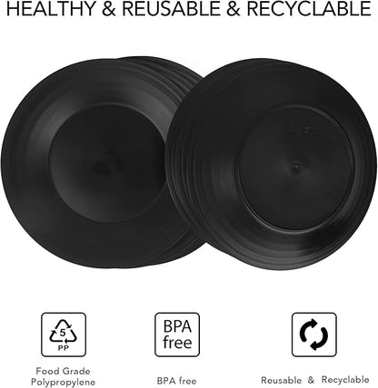 greenandlife 10inch/6pcs Dishwasher & Microwave Safe Wheat Straw Plates, Alternative for Plastic Plates, Lightweight Reusable Unbreakable Dinner Plates, Non-toxin, BPA Free for Kids Adults, Black