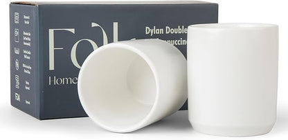 Folk Ceramics Dylan Cappuccino Cups, Whisper White, 8oz | Double Walled Ceramic by FolkCeramics