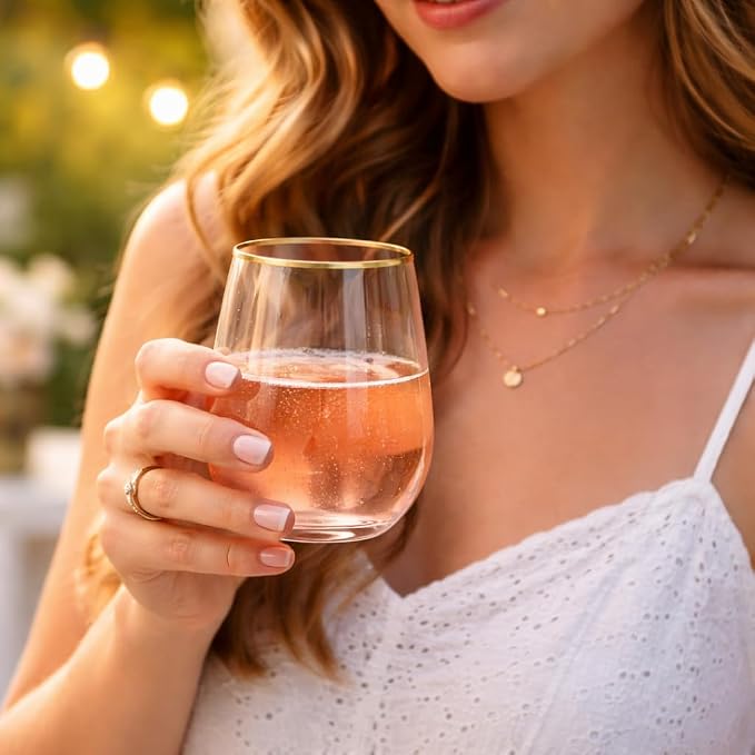 Oojami 40 Pack Diamond Disposable Wine Glasses Stemless 12 oz Pink Gold | - Image 4